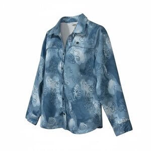 Christopher & Banks Light Blue Women's Long-Sleeve Button-up Shirt Medium